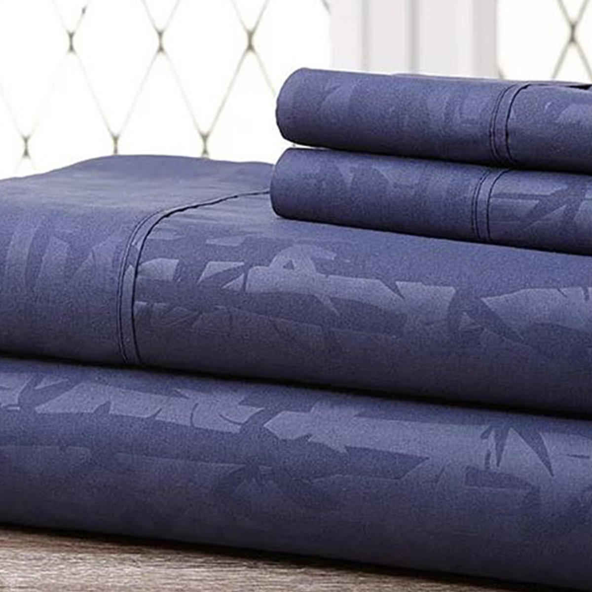 Hny-4pc-eb-nav-k Super-soft 1600 Series Bamboo Embossed Bed Sheet, Navy - King, 4 Piece