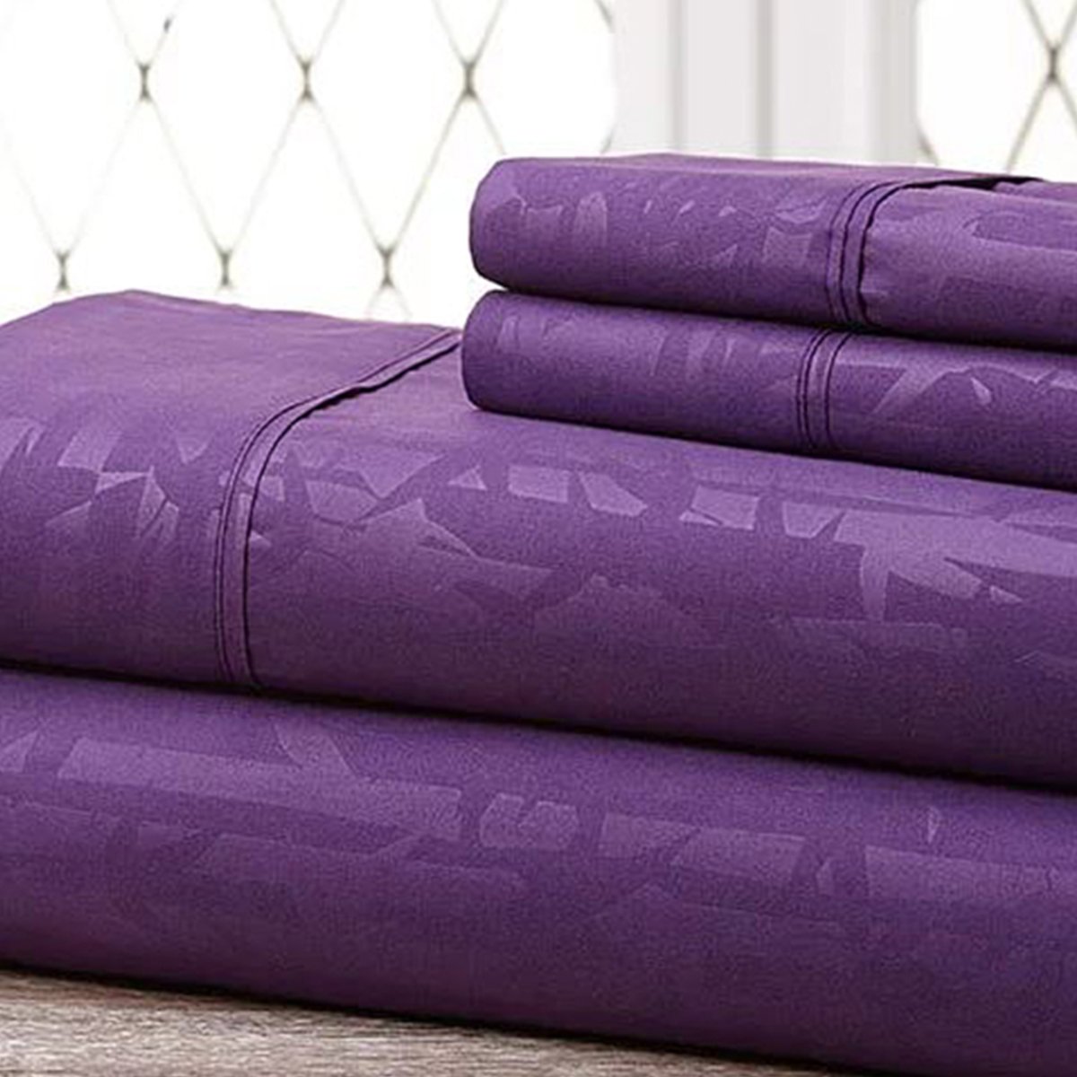 Super-soft 1600 Series Bamboo Embossed Bed Sheet, Purple - Queen, 4 Piece