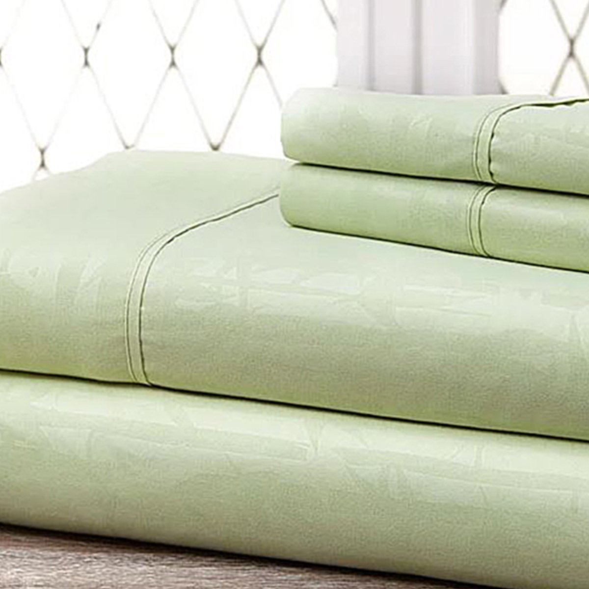 Hny-4pc-eb-sag-f Super-soft 1600 Series Bamboo Embossed Bed Sheet, Sage - Full, 4 Piece