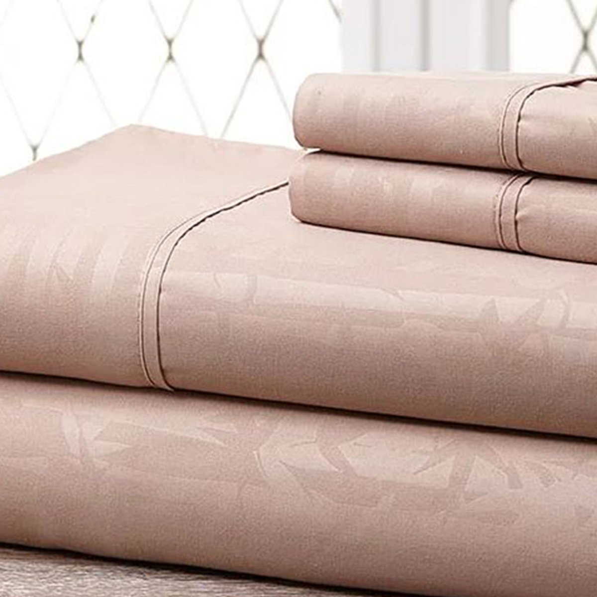 Hny-4pc-eb-tau-f Super-soft 1600 Series Bamboo Embossed Bed Sheet, Taupe - Full, 4 Piece