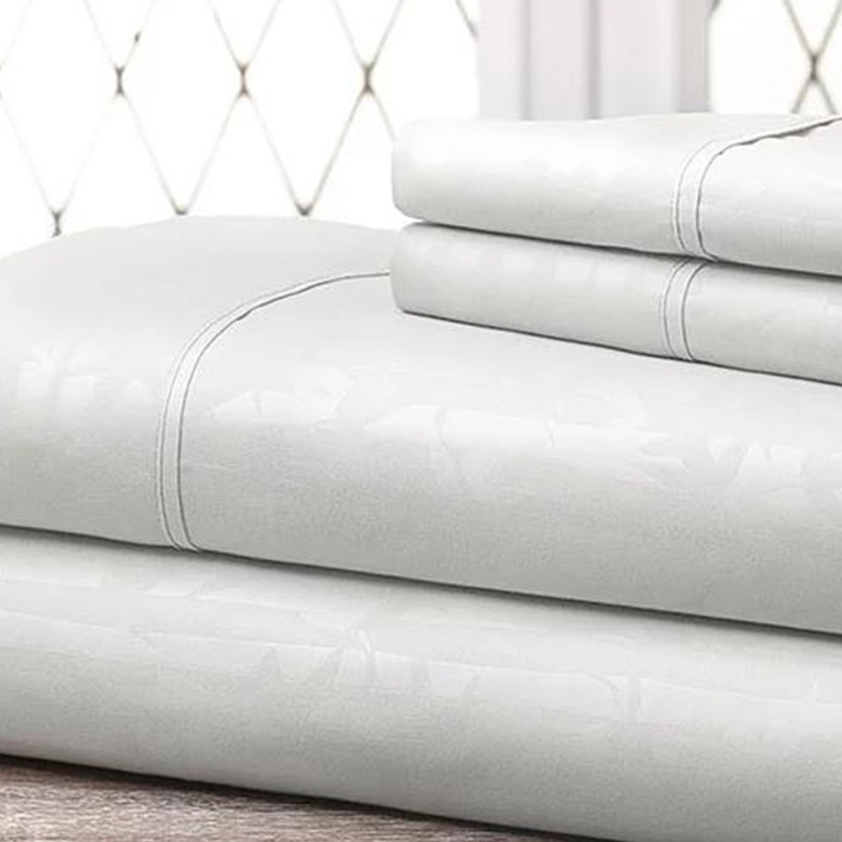 Super-soft 1600 Series Bamboo Embossed Bed Sheet, White - Full, 4 Piece