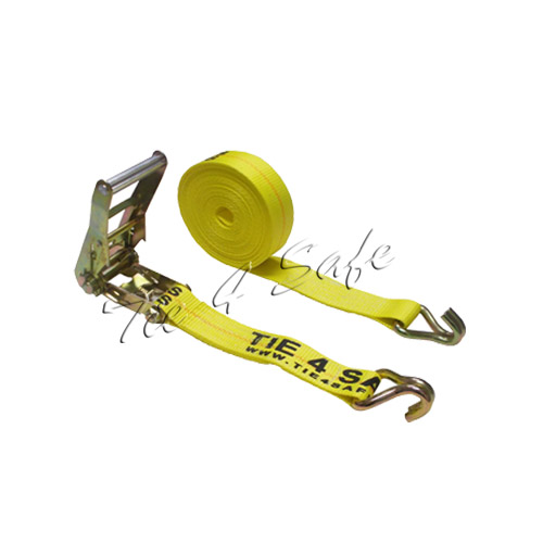 Tie 4 Safe RT04C-530-W5-Y-2 2 in. x 30 ft. Ratchet Tie Downs with J Wire Hooks Yellow - 2 Piece Tie 4 Safe RT04C-530-W5-Y-2 2 in. x 30 ft. Ratchet Tie Downs with J Wire Hooks Yellow - 2 Piece