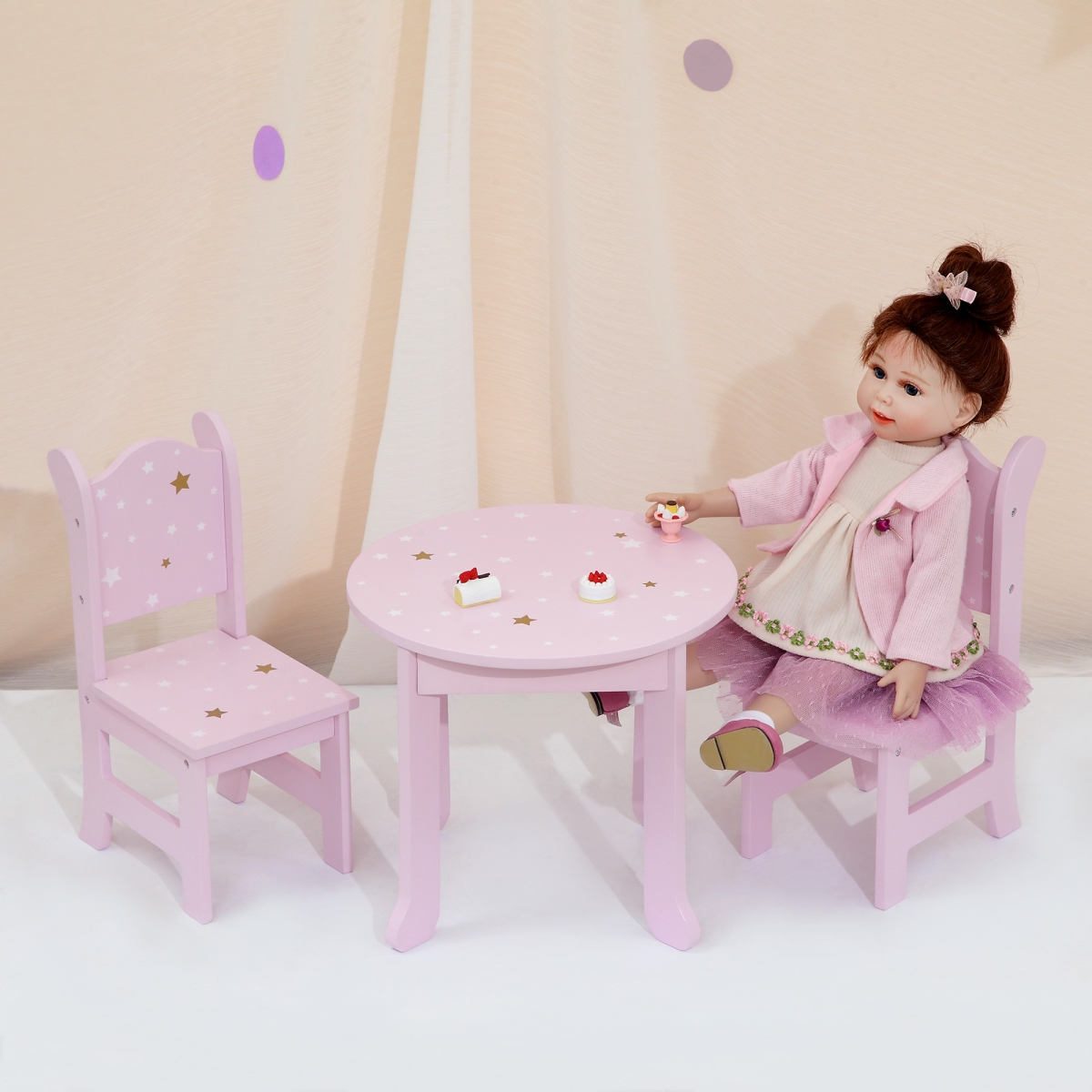 Td-0208ap 18 In. Twinkle Stars Princess Doll Table & 2 Chairs Set, Purple & Gold