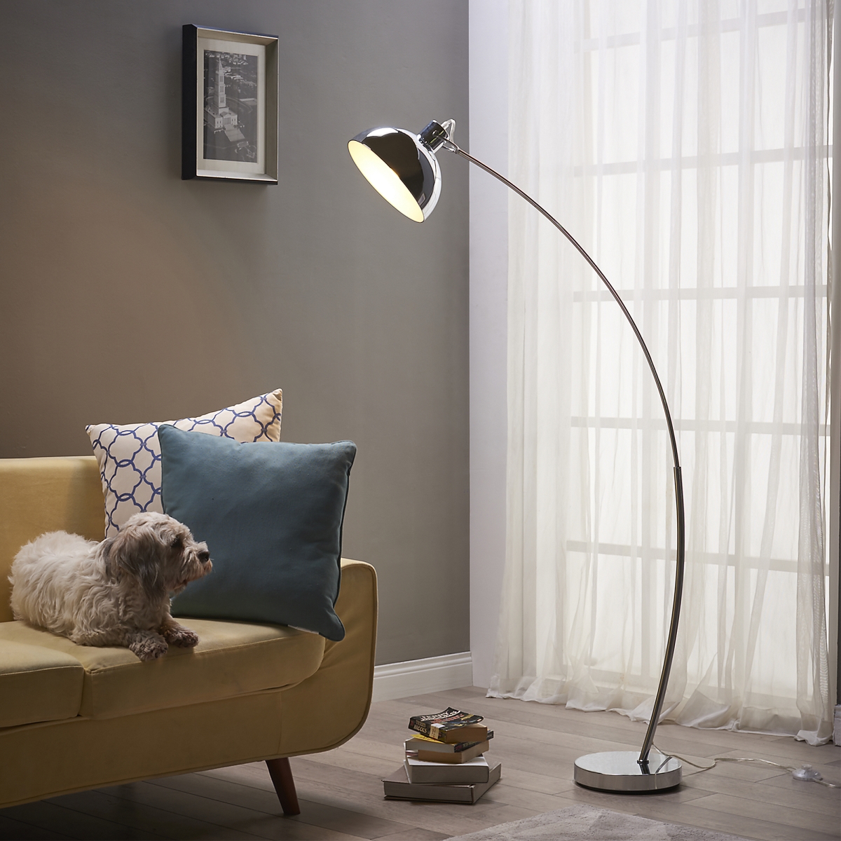 Vn-l00024 Arco Floor Lamp With Shade, Chrome