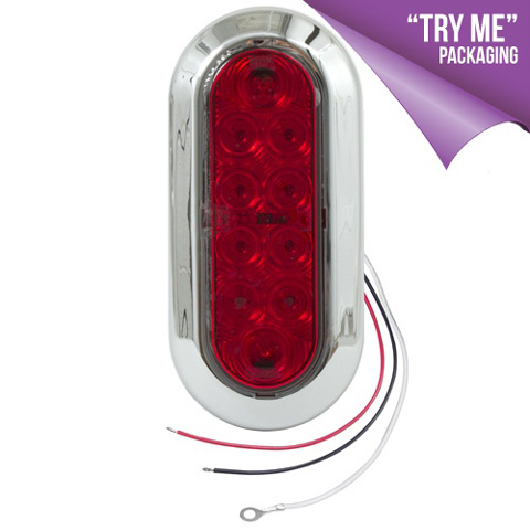 C563rtm 6 In. Led Oval Stop, Tail & Turn Light With Chrome Bezel, Red