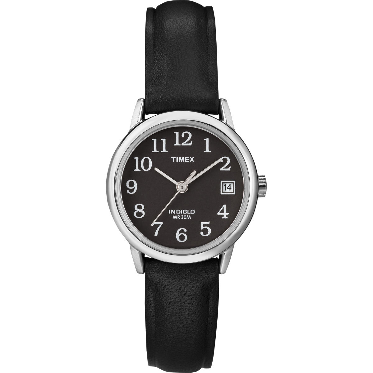 Womens Easy Reader Black Leather Strap Watch