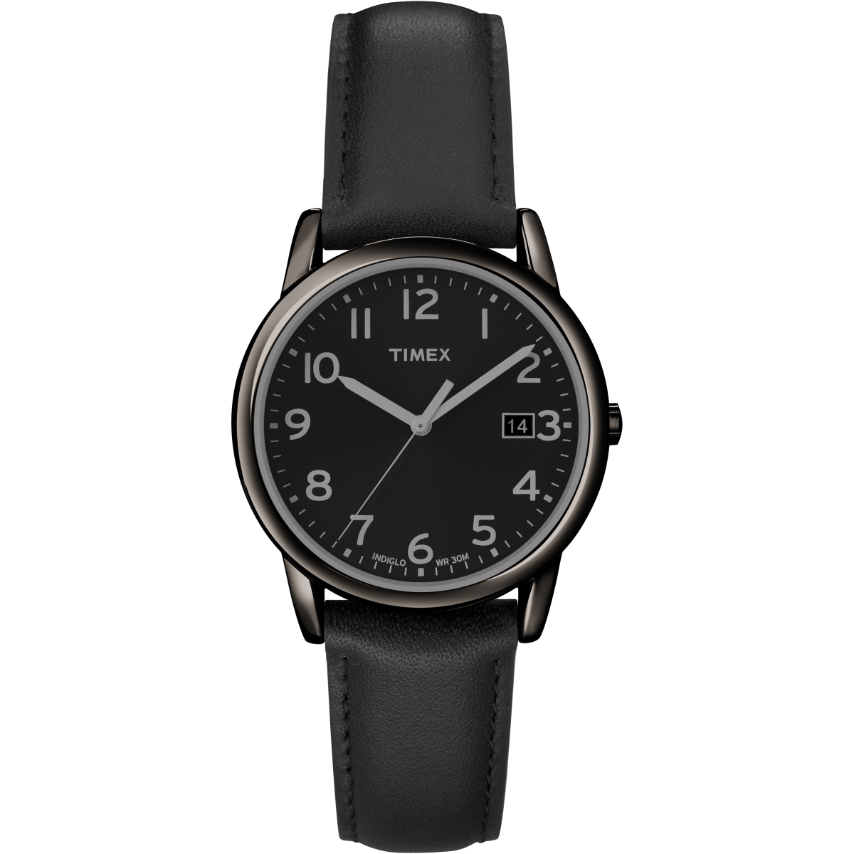 Mens Easy Reader Black Leather Strap Watch