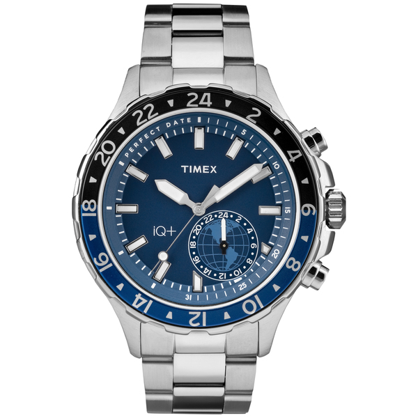 Tw2r39700f5 Mens Iq Plus Move Multi Time Stainless Steel Bracelet Watch - Silver-tone & Blue