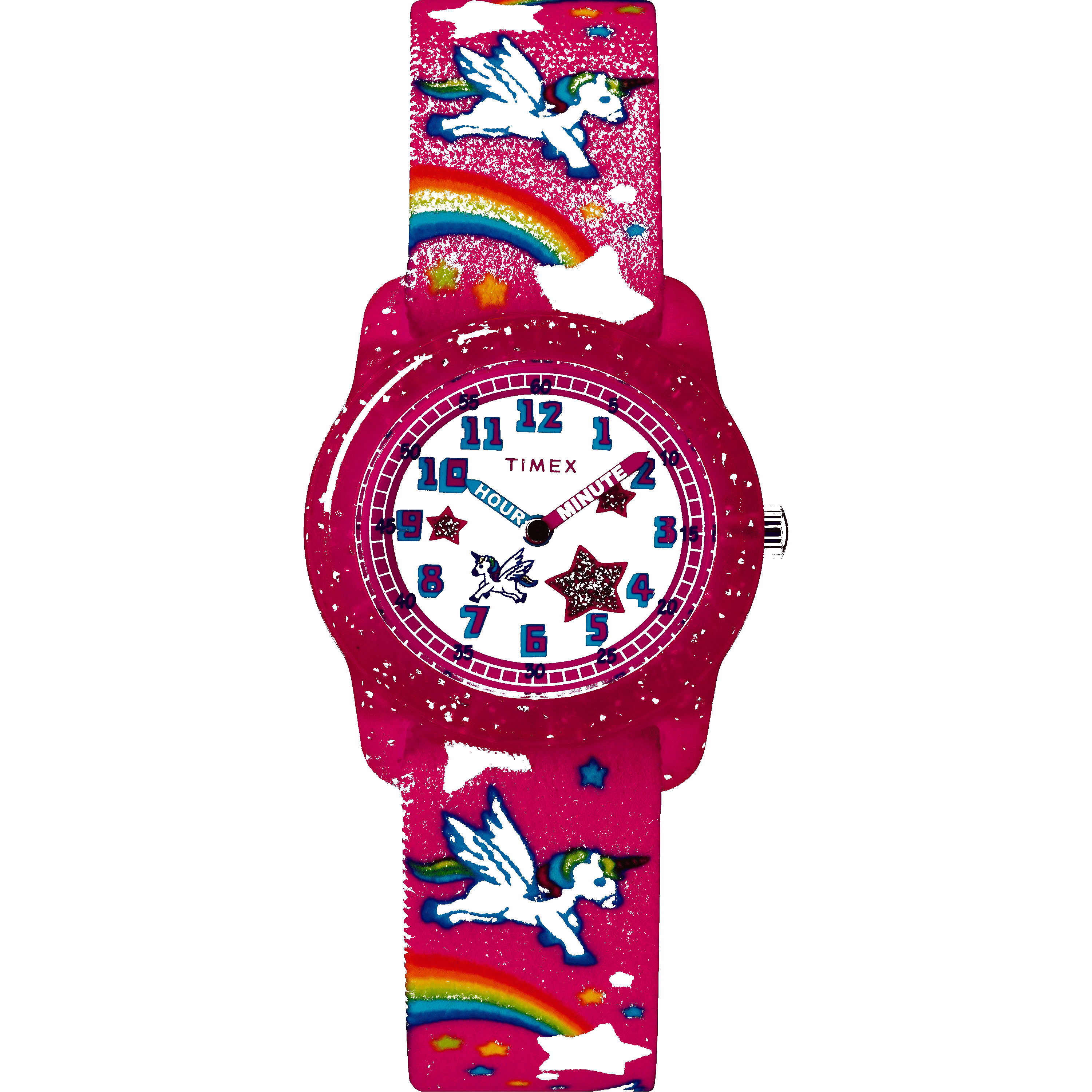 Girls Time Machines Unicorns Elastic Fabric Strap Watch, Pink & Rainbows