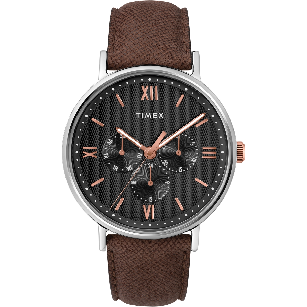 Tw2t350009j 41 Mm Men Southview Multifunction Leather Strap Watch, Brown & Black & Rose Gold