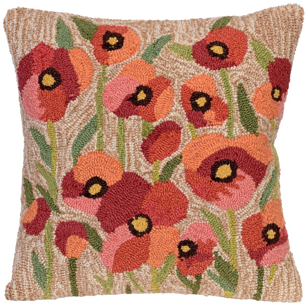 Trans Ocean 7fp8s424412 Frontporch Hand Tufted Square Pillows, 4244-12 Poppies Neutral - 18 X 18 In.