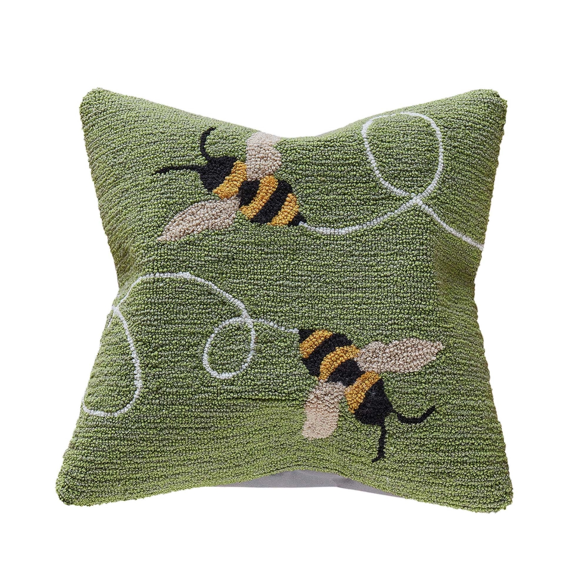 Trans-ocean Imports 7fp8s443706 18 In. Square Liora Manne Frontporch Buzzy Bees Indoor & Outdoor Hand Tufted Square Pillow - Green