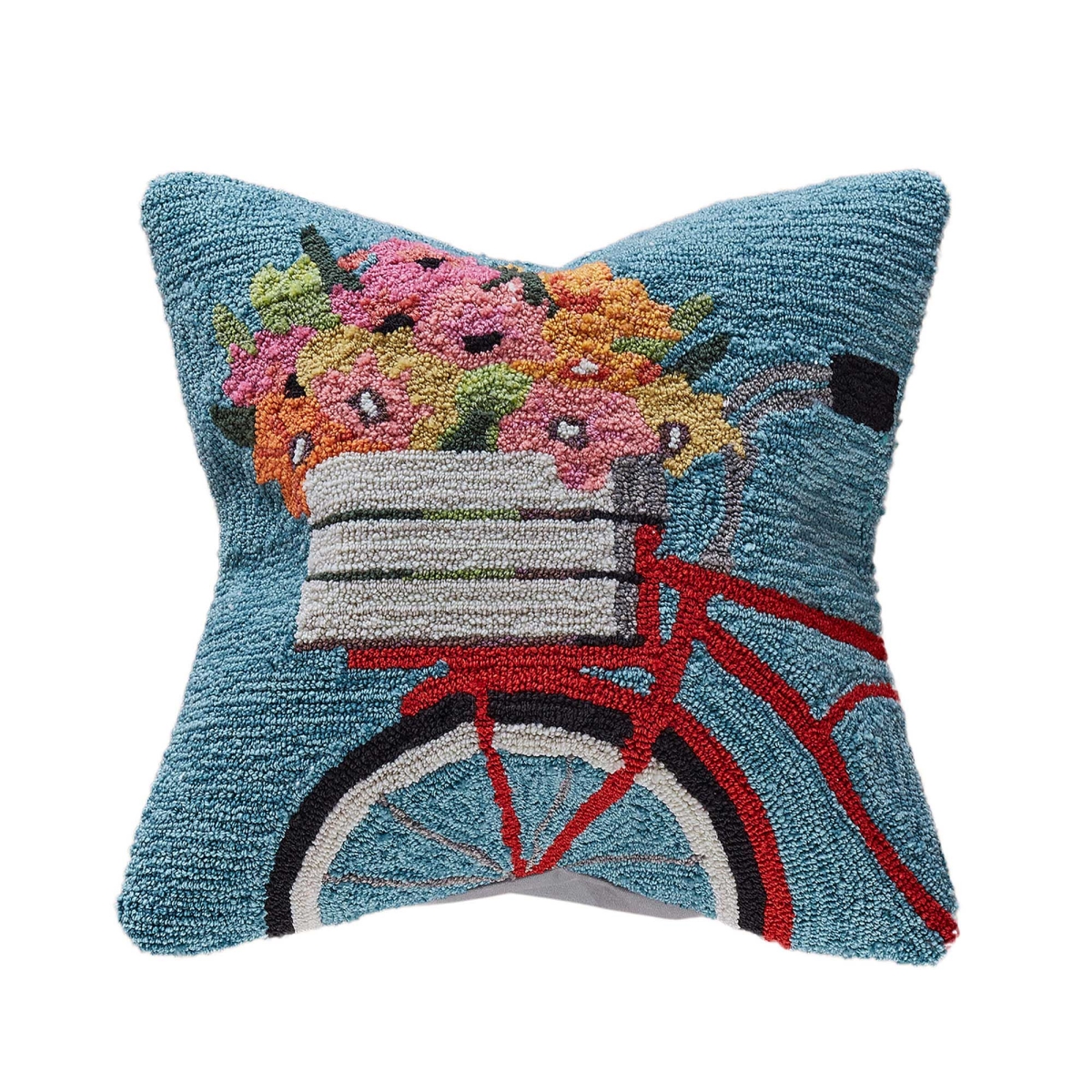 Trans-ocean Imports 7fp8s443403 18 In. Square Liora Manne Frontporch Bike Ride Indoor & Outdoor Hand Tufted Square Pillow - Blue