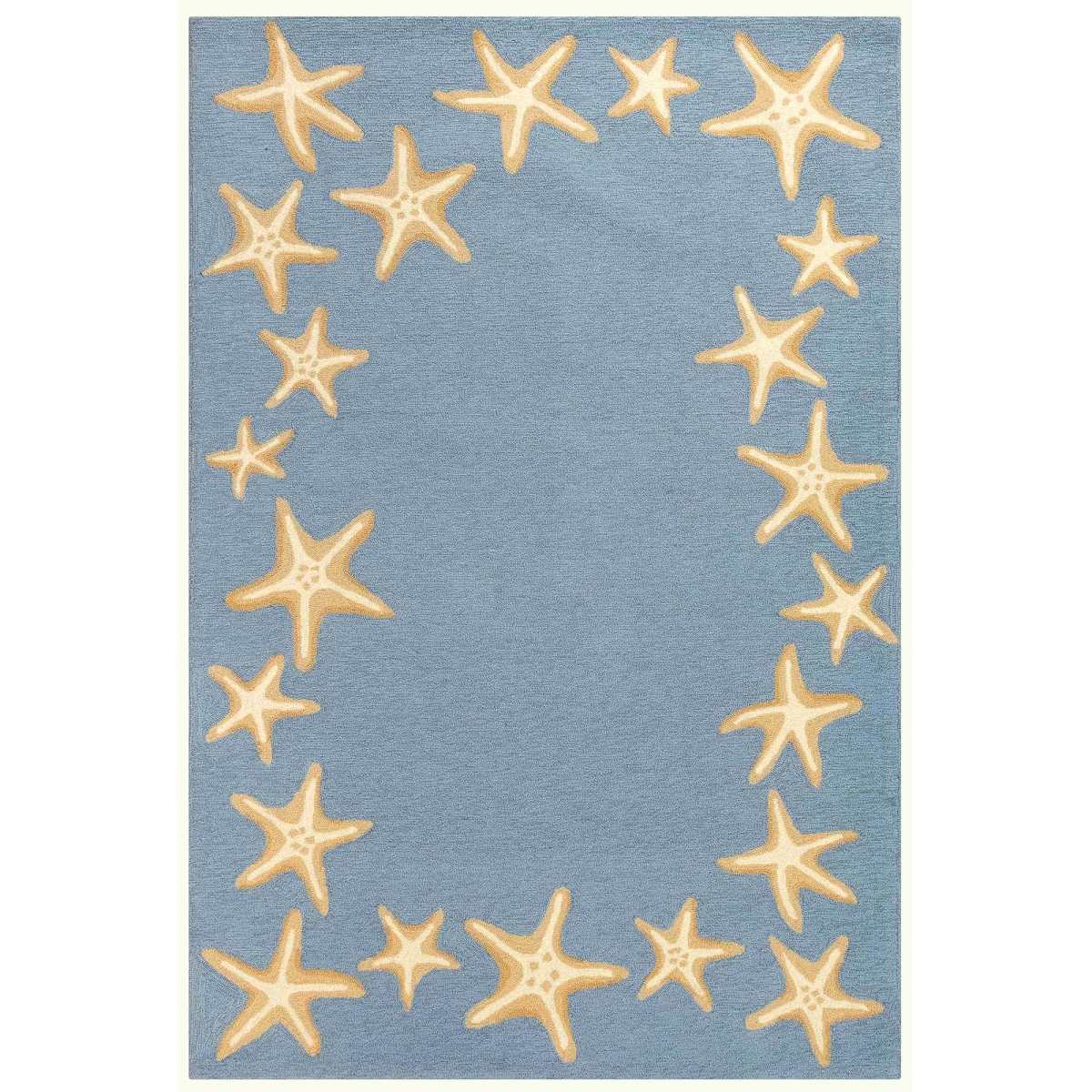 Trans-ocean Imports Cap57171003 5 Ft. X 7 Ft. 6 In. Liora Manne Capri Starfish Border Indoor & Outdoor Hand Tufted Rectangle Rug - Bluewater
