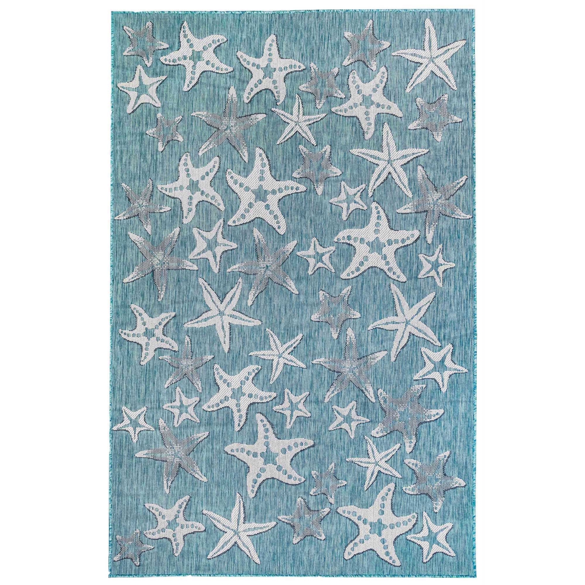 Trans-ocean Imports Cre58841504 4 Ft. 10 In. X 7 Ft. 6 In. Liora Manne Carmel Starfish Indoor & Outdoor Wilton Woven Rectangle Rug - Aqua