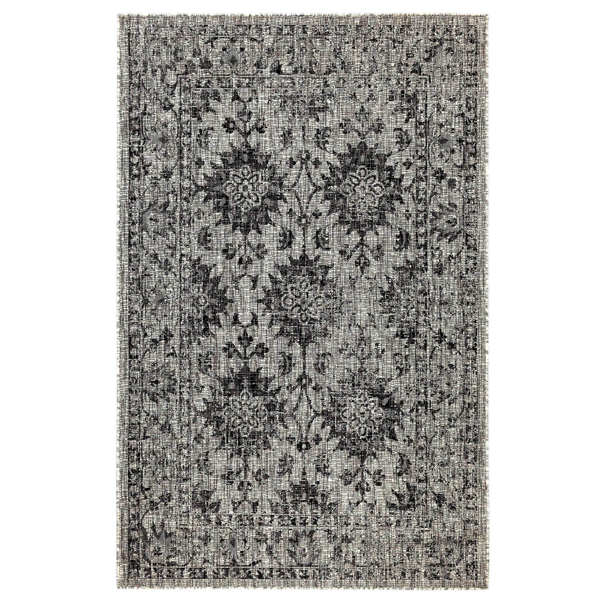 Trans-ocean Imports Cre45841848 39 In. X 59 In. Liora Manne Carmel Vintage Floral Indoor & Outdoor Wilton Woven Rectangle Rug - Black