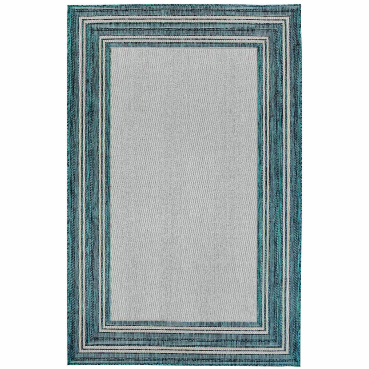 Trans-ocean Imports Cre45842594 39 In. X 59 In. Liora Manne Carmel Multi Border Indoor & Outdoor Wilton Woven Rectangle Rug - Teal