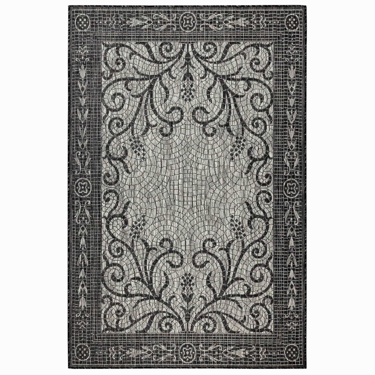 Trans-ocean Imports Cre45842948 39 In. X 59 In. Liora Manne Carmel Mosaic Indoor & Outdoor Wilton Woven Rectangle Rug - Black