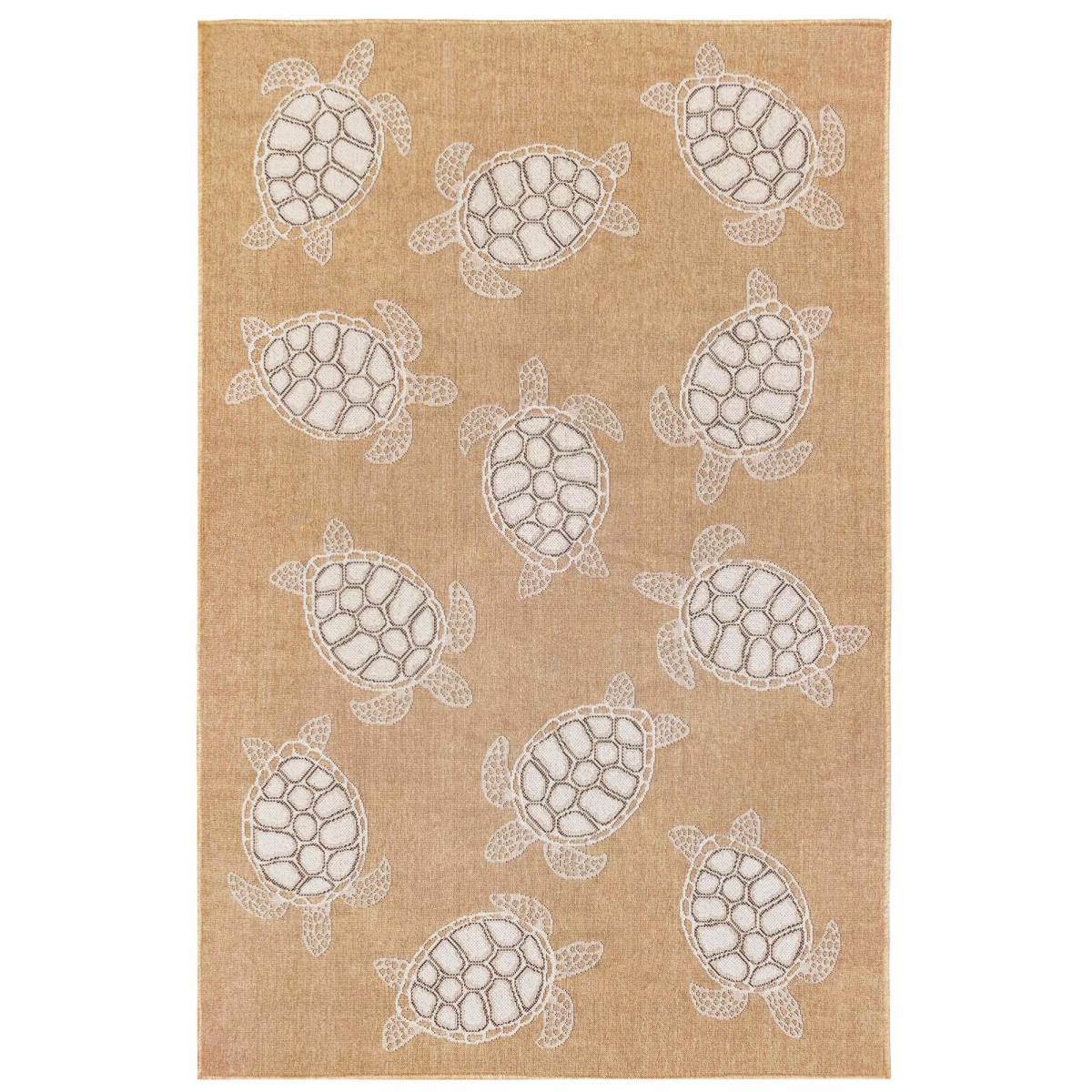 Trans-ocean Imports Cre80841312 7 Ft. 10 In. X 9 Ft. 10 In. Liora Manne Carmel Seaturtles Indoor & Outdoor Wilton Woven Rectangle Rug - Sand