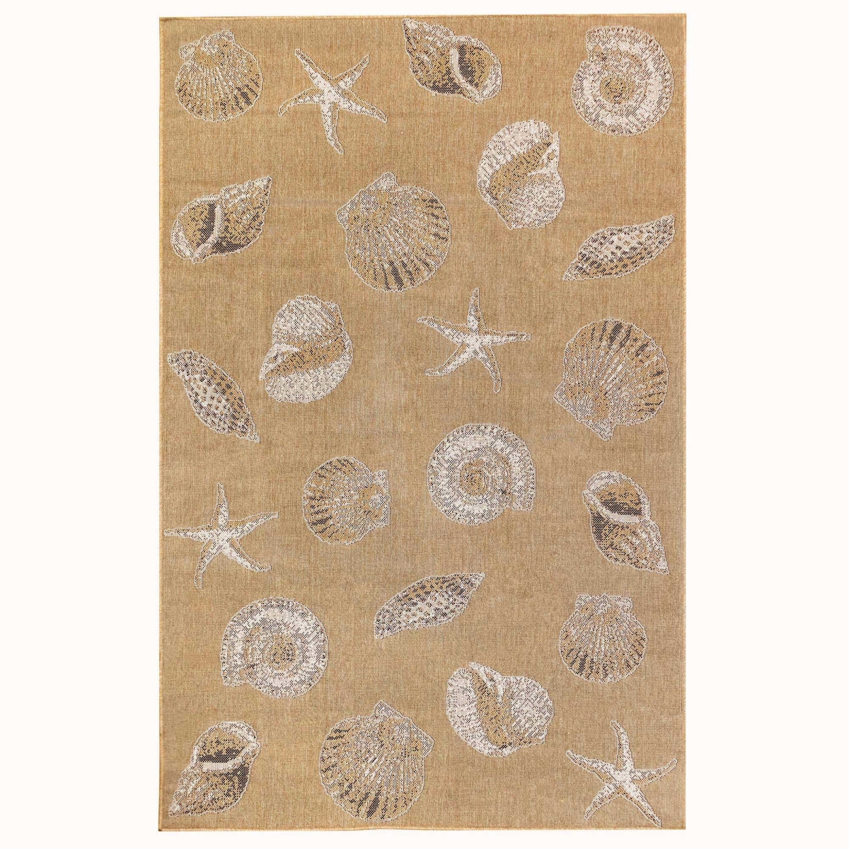 Trans-ocean Imports Cre45841412 39 In. X 59 In. Liora Manne Carmel Shells Indoor & Outdoor Wilton Woven Rectangle Rug - Sand