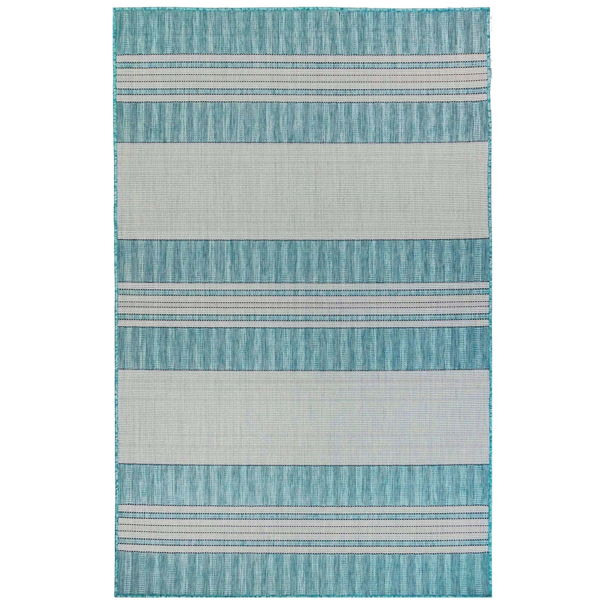 Trans-ocean Imports Cre58843504 4 Ft. 10 In. X 7 Ft. 6 In. Liora Manne Carmel Stripe Indoor & Outdoor Wilton Woven Rectangle Rug - Aqua