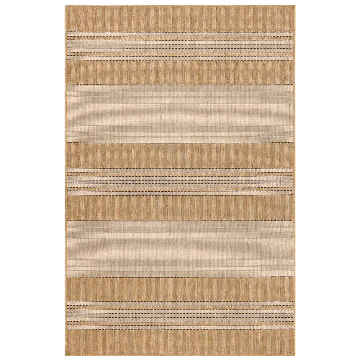 Trans-ocean Imports Cre58843512 4 Ft. 10 In. X 7 Ft. 6 In. Liora Manne Carmel Stripe Indoor & Outdoor Wilton Woven Rectangle Rug - Sand