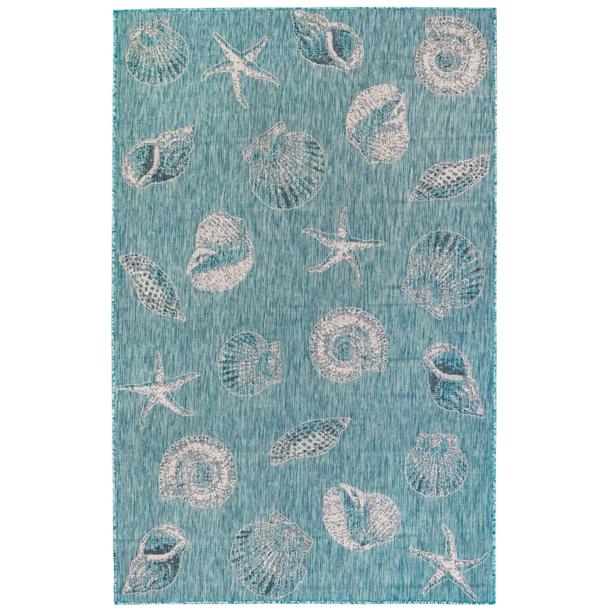 Trans-ocean Imports Cred8841404 7 Ft. 10 In. Round Liora Manne Carmel Shells Indoor & Outdoor Rug Wilton Woven Round Rug - Aqua