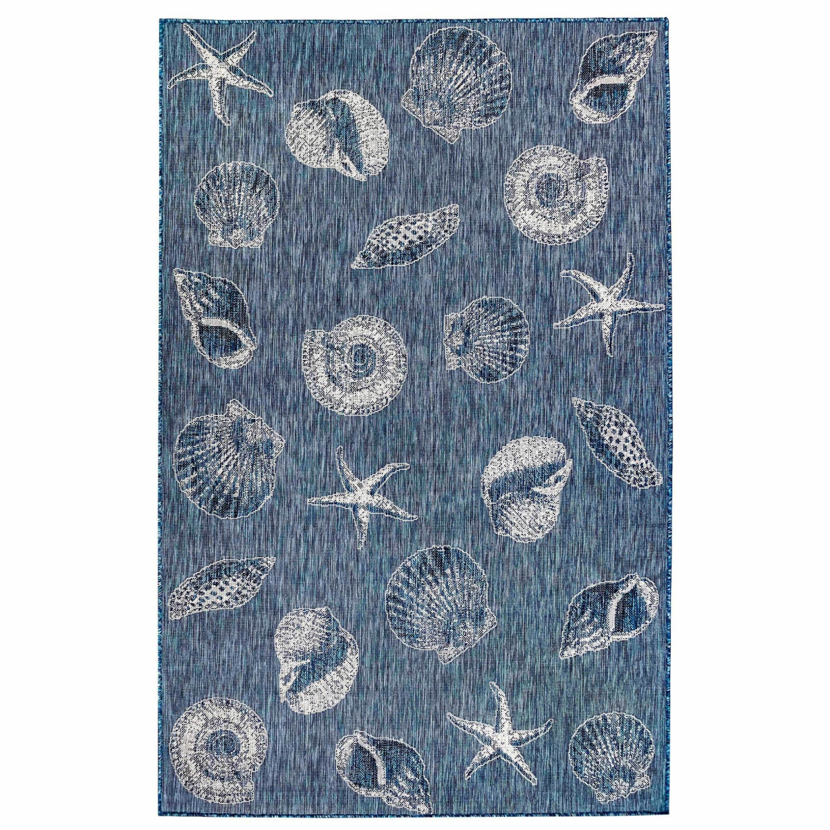 Trans-ocean Imports Cred8841433 7 Ft. 10 In. Round Liora Manne Carmel Shells Indoor & Outdoor Rug Wilton Woven Round Rug - Navy