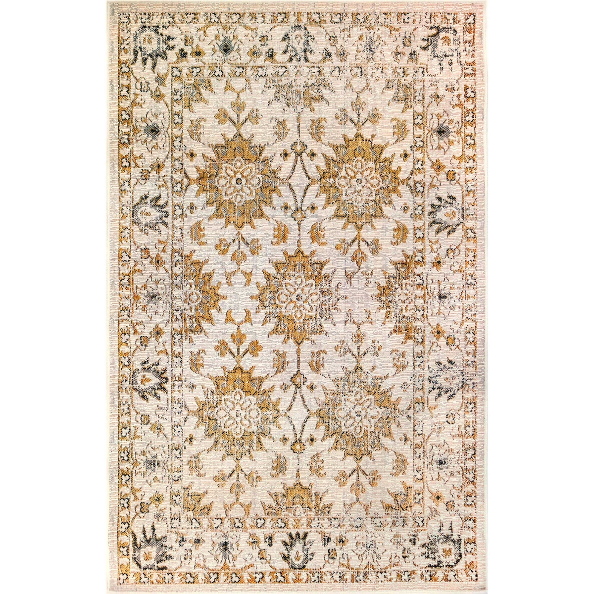 Trans-ocean Imports Cre69841812 6 Ft. 6 In. X 9 Ft. 4 In. Liora Manne Carmel Vintage Floral Indoor & Outdoor Rug Wilton Woven Rectangular Rug - Sand