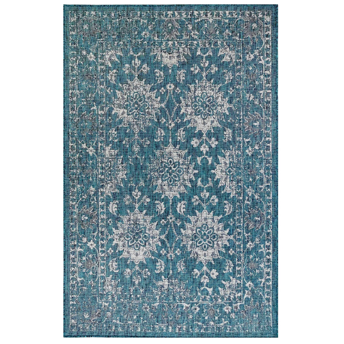 Trans-ocean Imports Cre69841894 6 Ft. 6 In. X 9 Ft. 4 In. Liora Manne Carmel Vintage Floral Indoor & Outdoor Rug Wilton Woven Rug - Teal