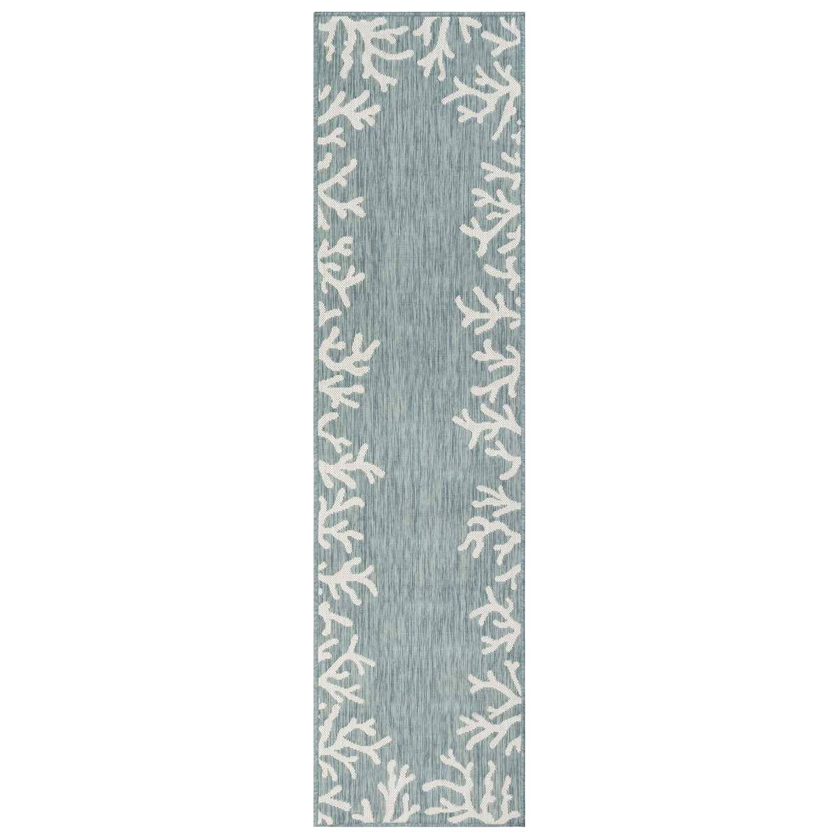 Crer8844804 Liora Manne Carmel Coral Border Indoor & Outdoor Rug, Aqua - 23 In. X 7 Ft. 6 In.