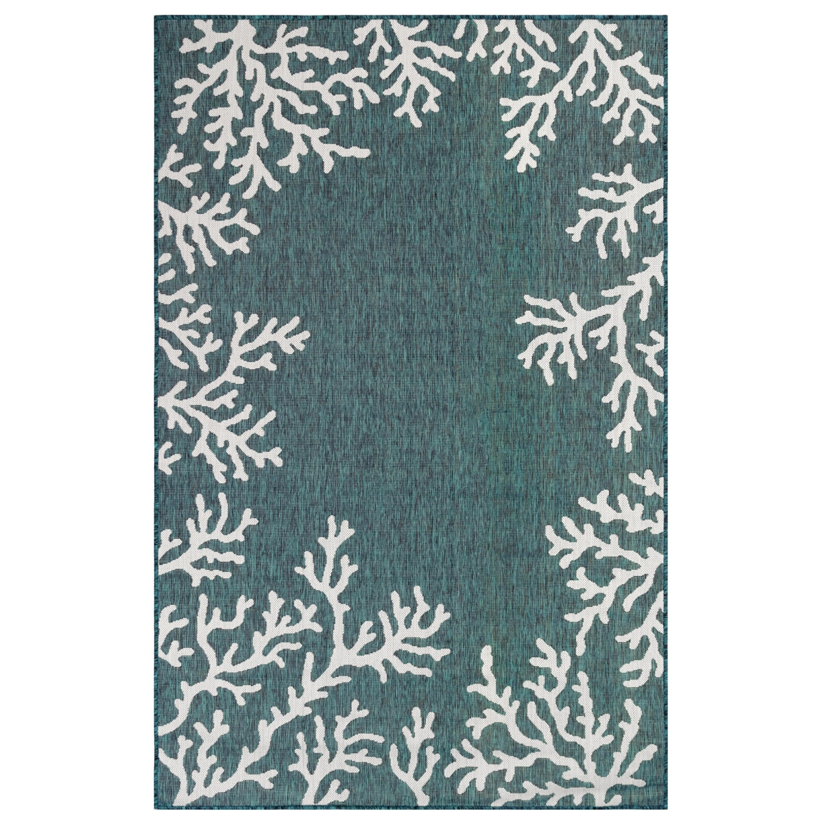 Cre58844894 Liora Manne Carmel Coral Border Indoor & Outdoor Rug, Teal - 4 Ft. 10 In. X 7 Ft. 6 In.