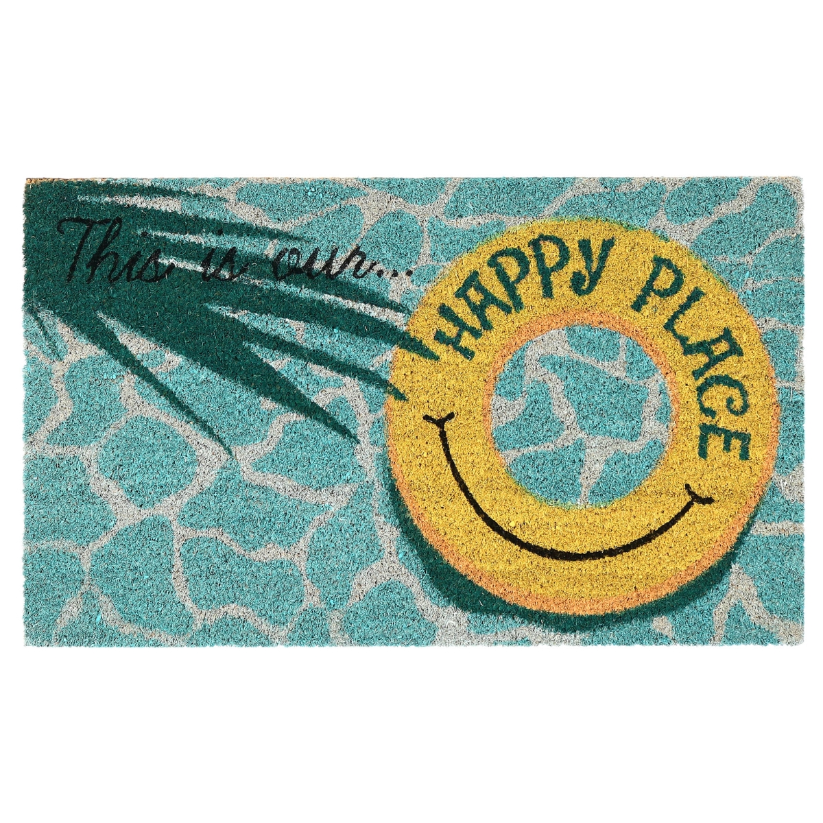 Ntr23220804 Liora Manne Natura This Is Our Happy Place Outdoor Mat, Aqua - 24 X 36 In.