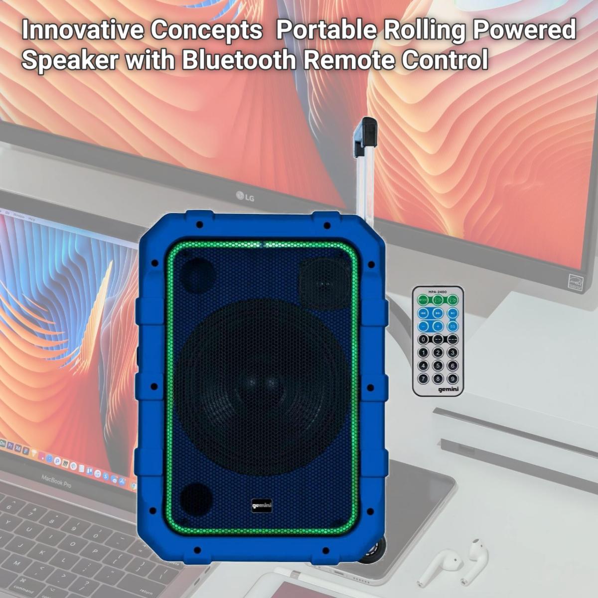 Picture of Innovative Concepts MPA2400BLU Portable Rolling Powered Speaker with Bluetooth Remote Control