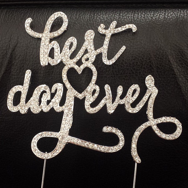 33014-bde Best Day Ever Rhinestone Cake Toppers - Silver