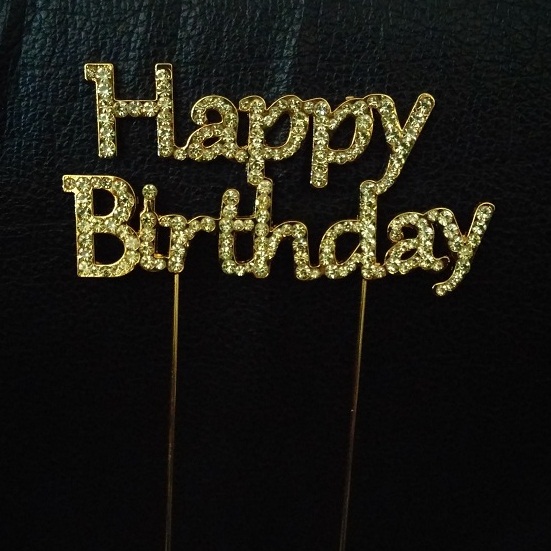 33014-hbg Happy Birthday Rhinestone Cake Topper - Gold