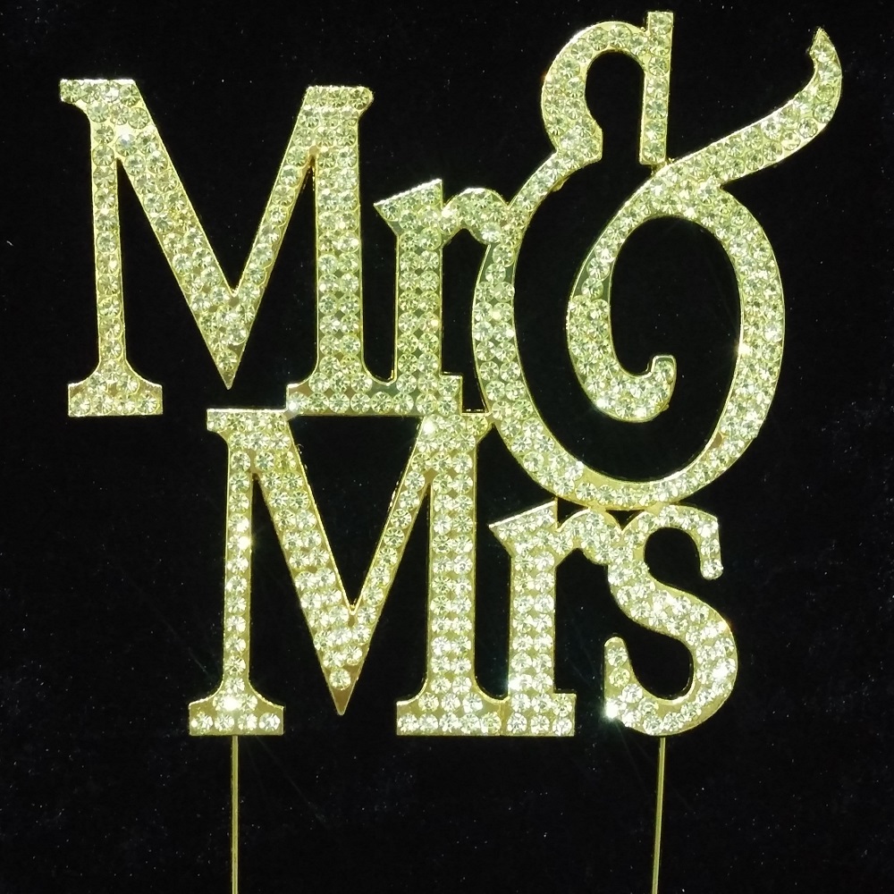 33014-mrg Mr & Mrs Rhinestone Cake Toppers - Gold
