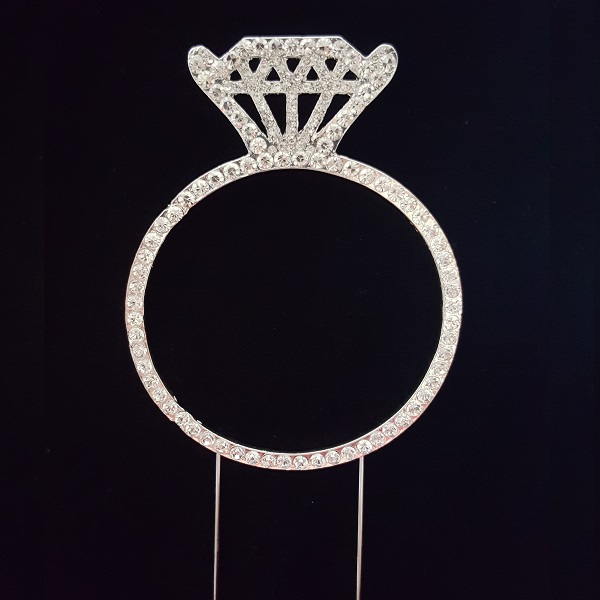 33014-ring Single Diamond Ring Rhinestone Cake Topper - Silver