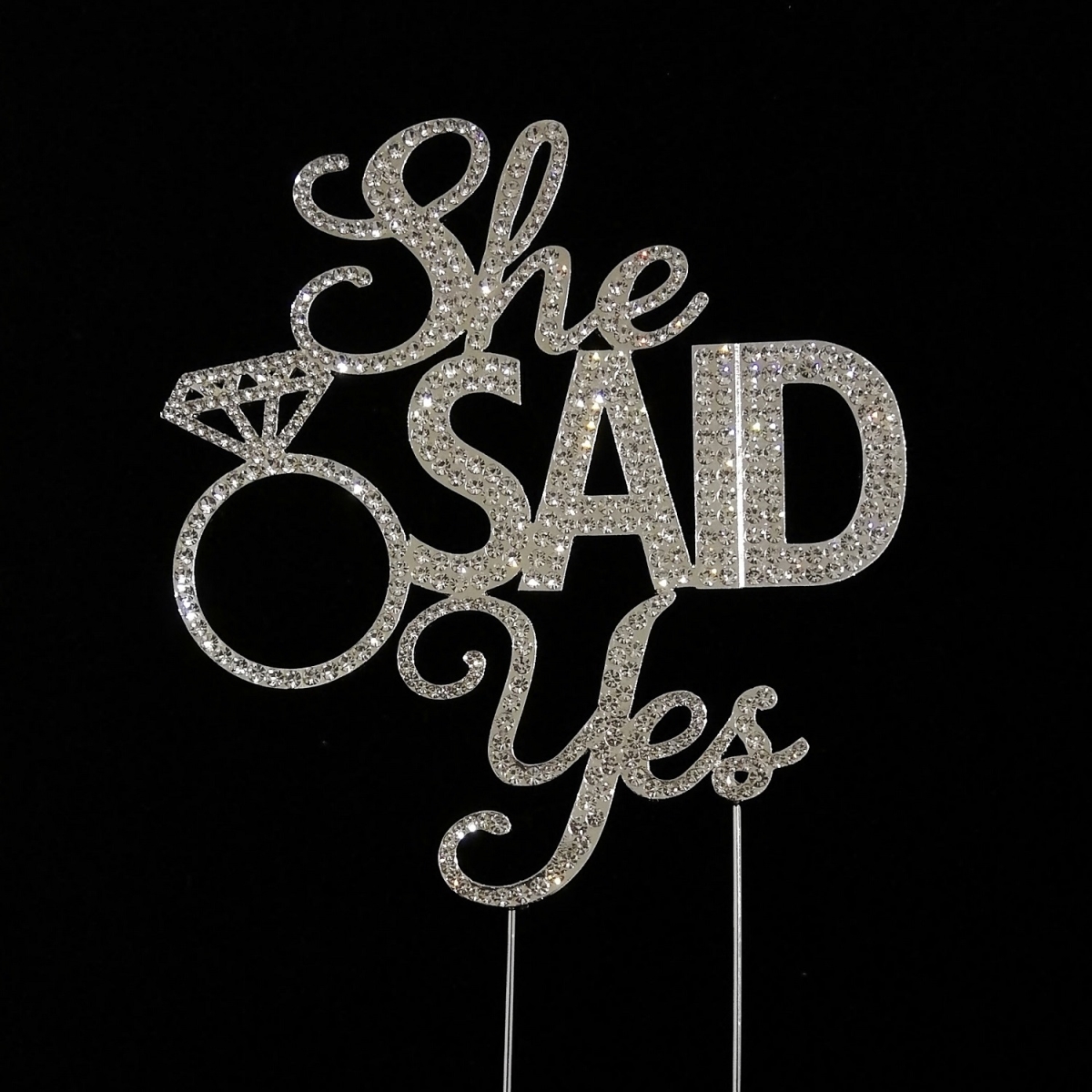 33014-ssy She Said Yes Silver Rhinestone Cake Topper - Silver