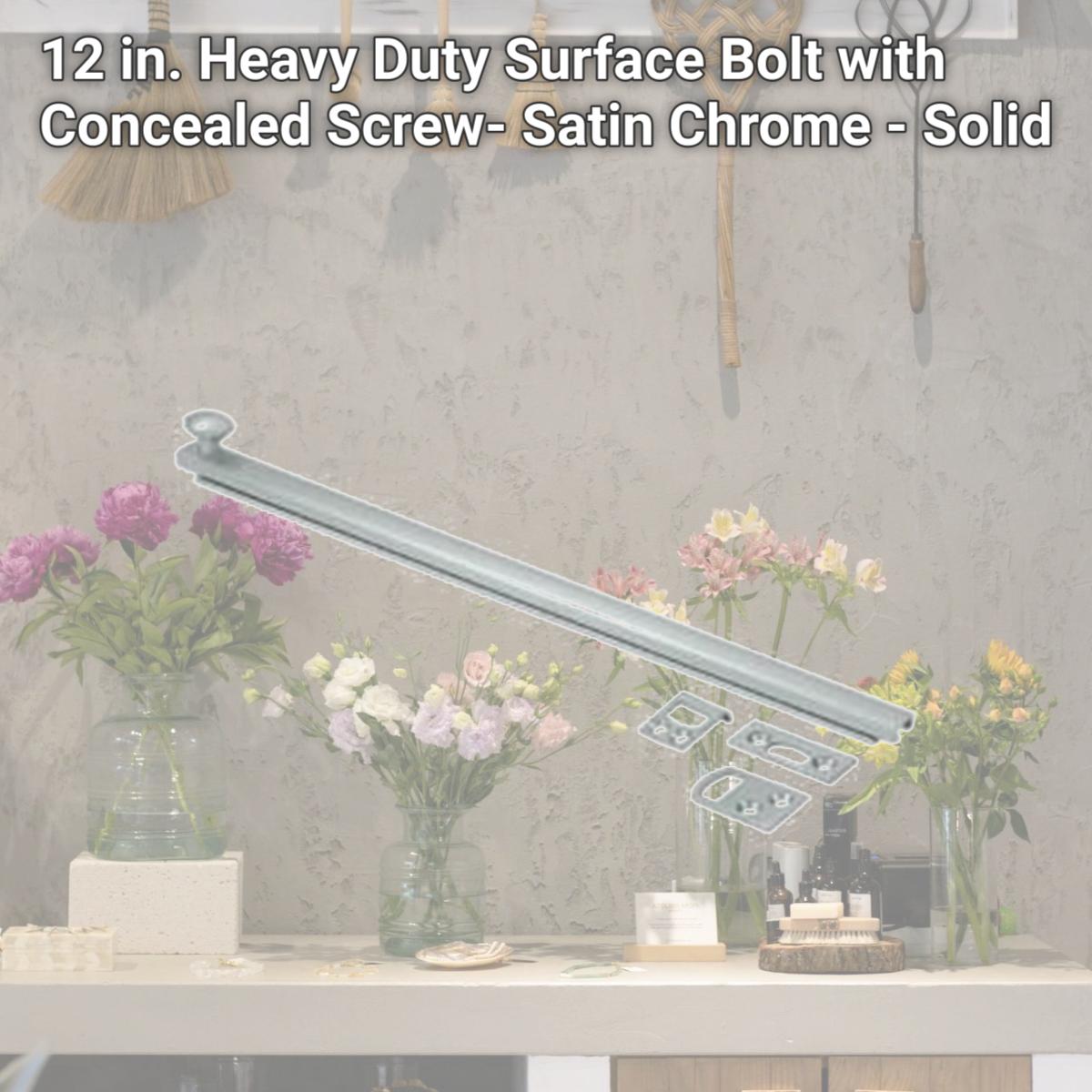 Picture of Deltana 12SBCS26D 12 in. Heavy Duty Surface Bolt with Concealed Screw- Satin Chrome - Solid 