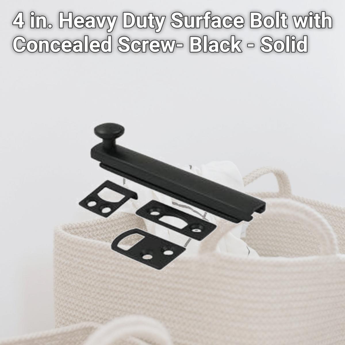 Picture of Deltana 4SBCS19 4 in. Heavy Duty Surface Bolt with Concealed Screw- Black - Solid 