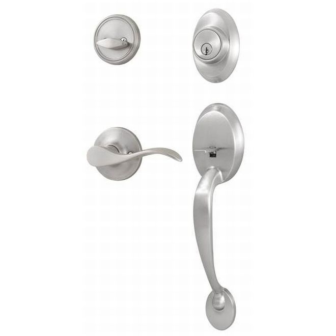 L2810-NXNFR2D Hillcrest Single Cylinder Handleset with Left Hand New Haven Trim with Adjustable Latch & Round Corner Strikes, Satin Nickel