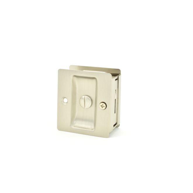 00577XNXN Rectangular Privacy Pocket Door Lock with Adjustable Backset & Full Lip Strike, Satin Nickel