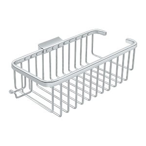 10 In. Rectangular Deep Corner Brass Wire Basket With Hook, Polished Chrome