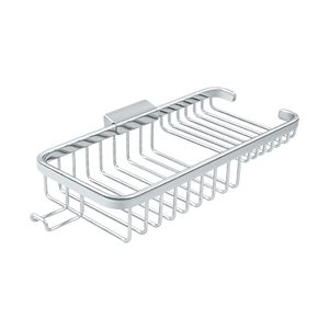 10 In. Rectangular Deep & Shallow Corner Brass Wire Basket With Hook, Polished Chrome