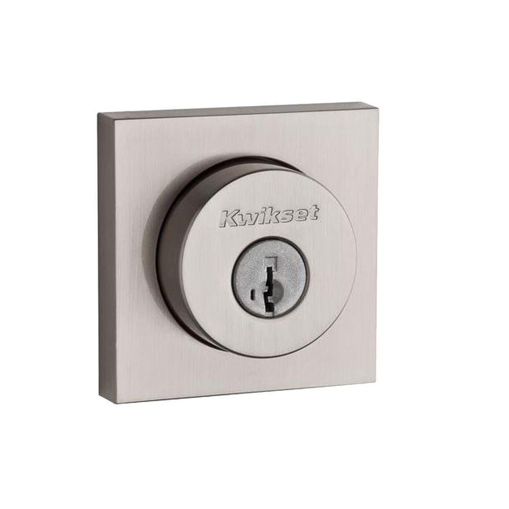 Kwikset 158sqt-514 Series Square Contemporary Single Cylinder Satin Nickel Deadbolt Featuring Smartkey