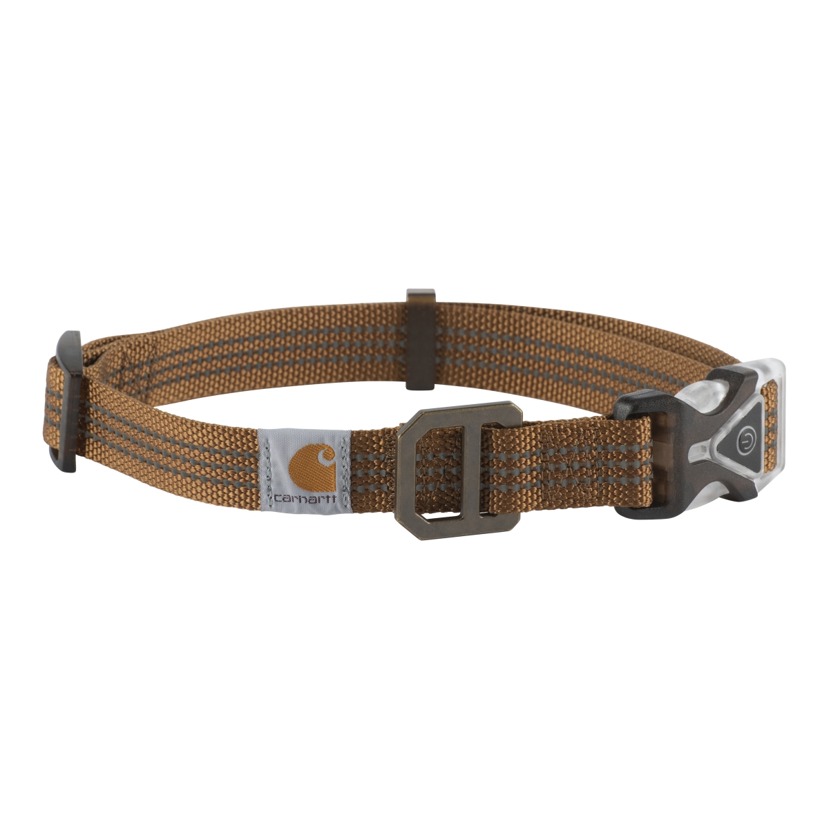 P000034520103 Medium Lighted Nylon Dog Collar - Brown & Brushed Brass