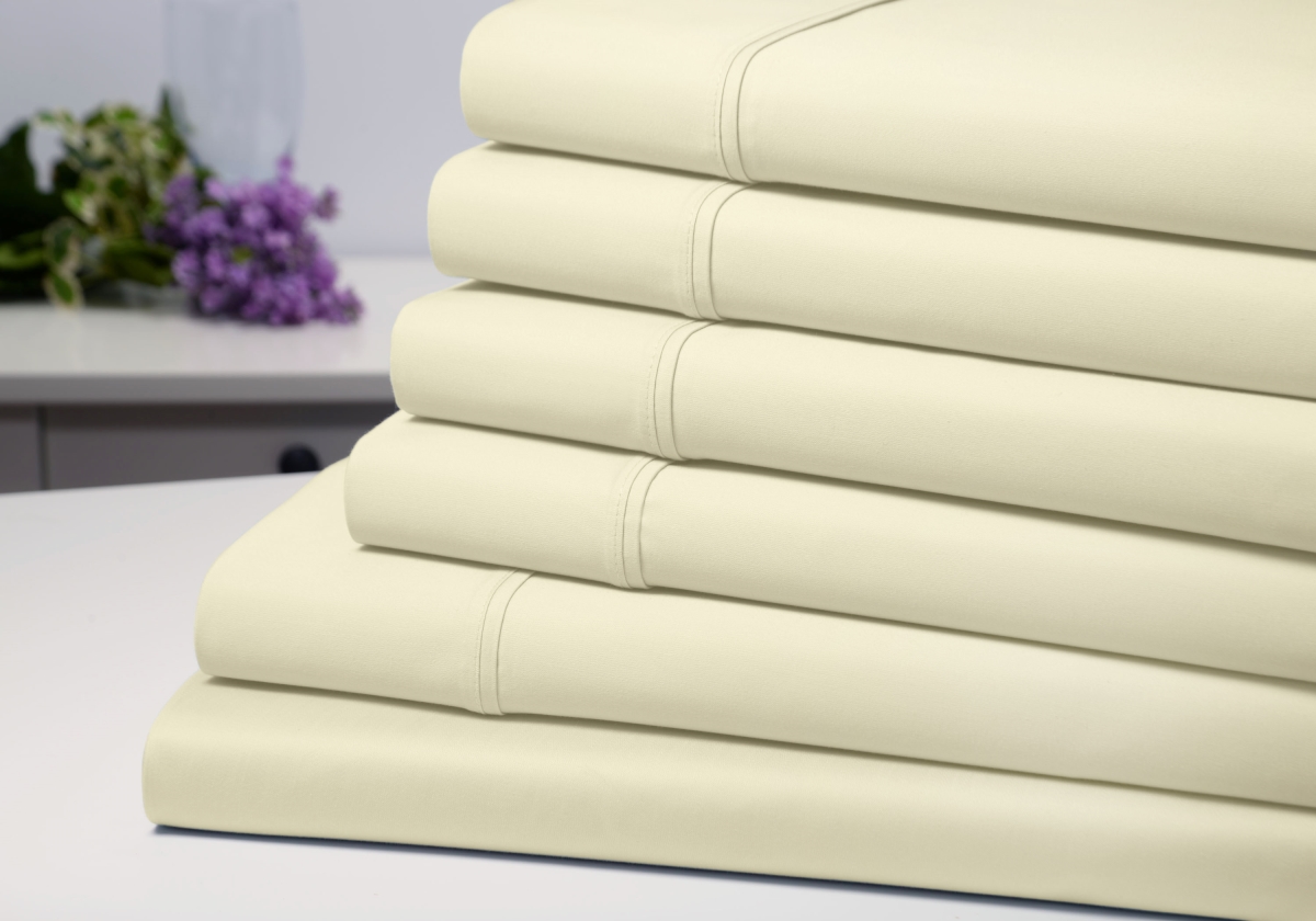 1300qniv 6 Piece Solid Sheet Set, Ivory - Queen