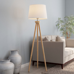 Trademark 72-lmpw-fl1 Modern Light Tripod Floor Lamp With Led Bulb Included, Natural Oak Wood With White Shade