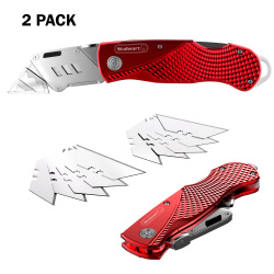 Trademark 75-ht4101 Folding Utility Knife Set, Red & Silver - Pack Of 2